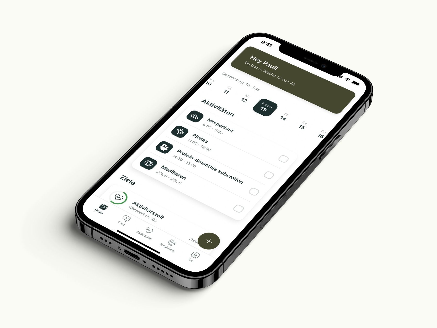 Ein Mockup der Coaching-App, das die Funktionen zeigt.